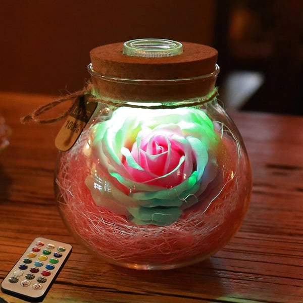 RoseGlow - Lampe Bouteille à LED avec Rose