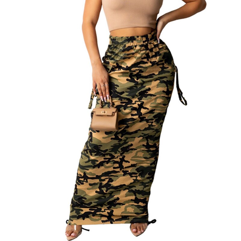 Sexy Camo Bodycon Long Skirt