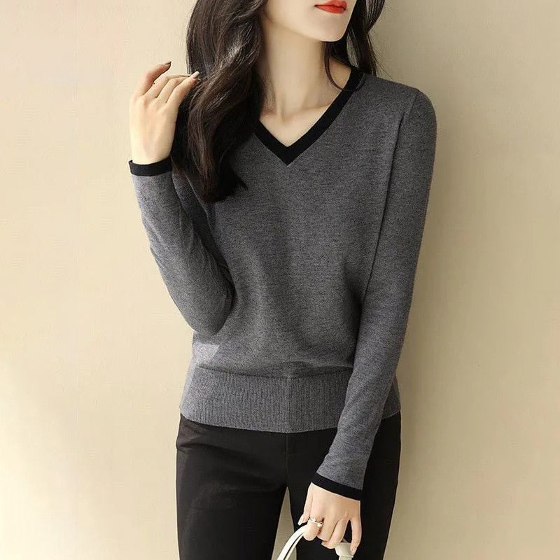 Women Vintage V-neck Thin Sweater