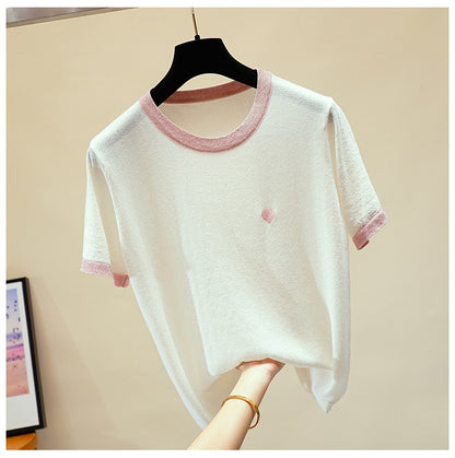 Women Knitted Casual Short Sleeves Top