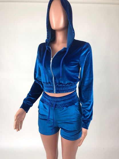 Velvet Zipper Two Piece Set