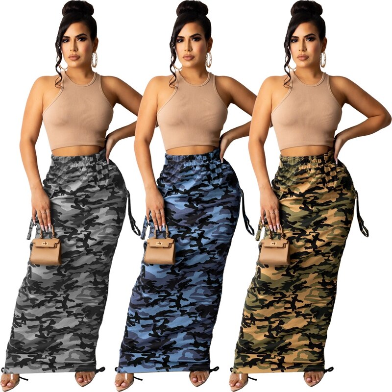 Sexy Camo Bodycon Long Skirt