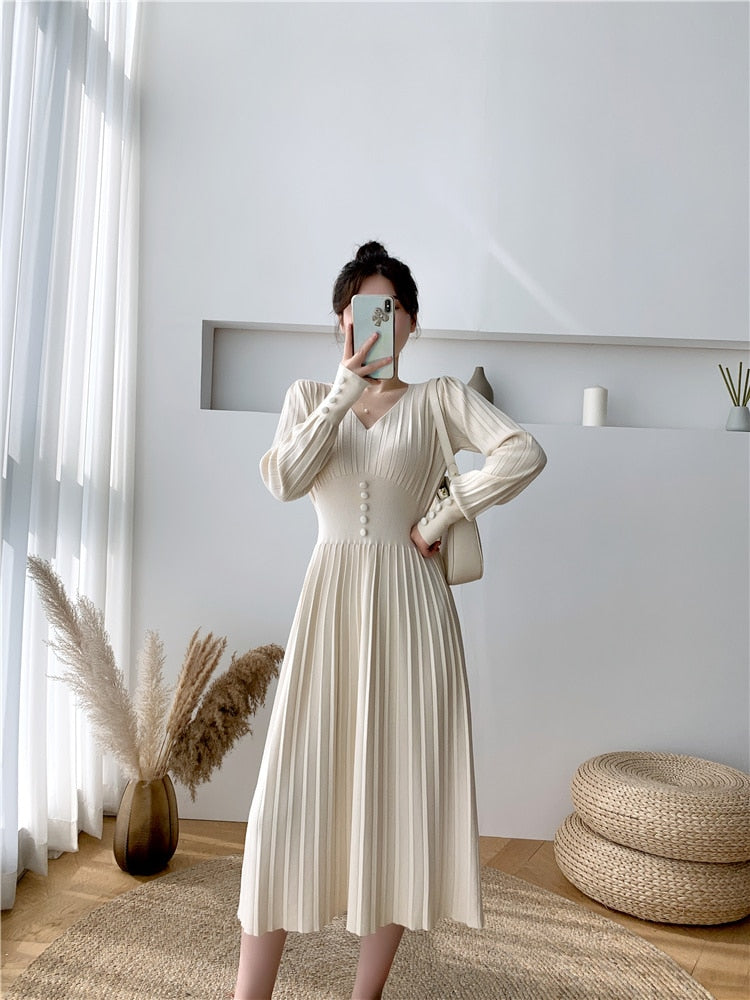 Casual Sexy V-Neck Knit Long Dress