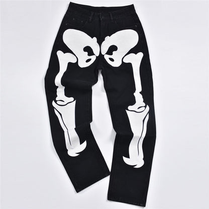 Skeleton Patterned Low Rise Jeans