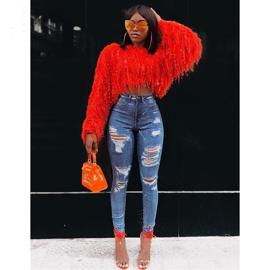 Fashion Fringed Knitted Sweater