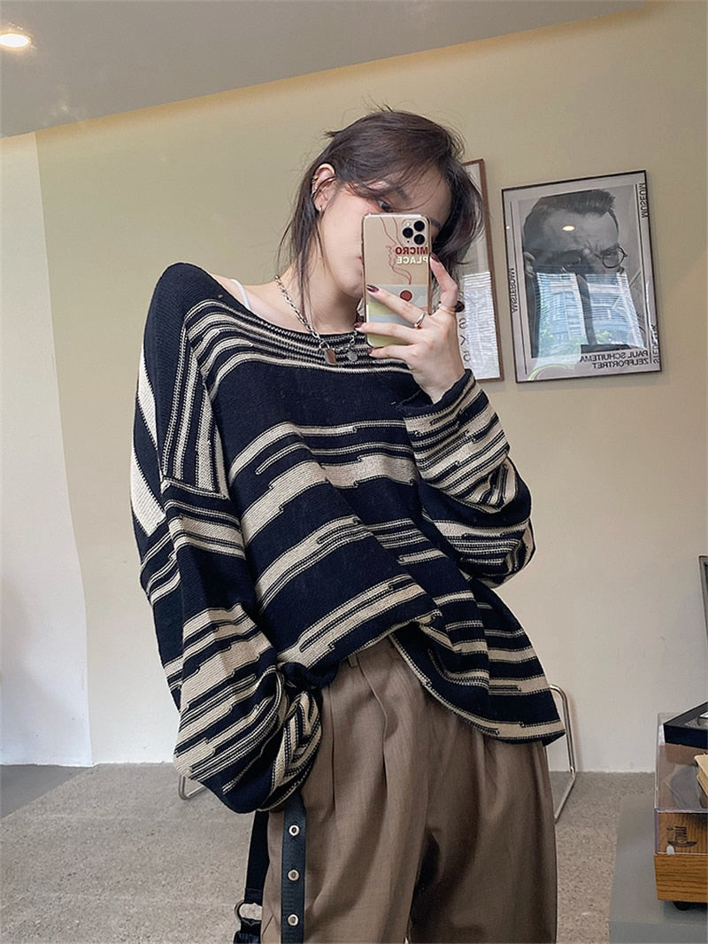 Gothic Striped Loose Sweater