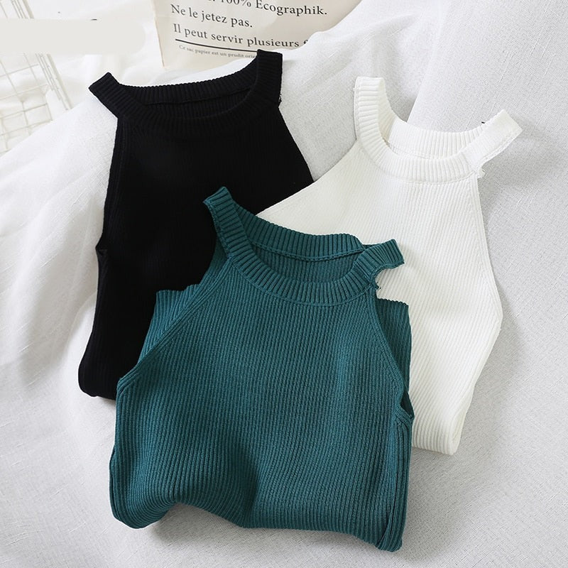 Knitted Off Shoulder Women Crop Tops