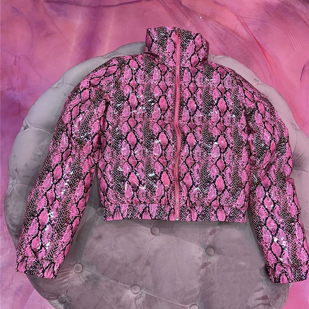 Snake Print Puffer Jacket