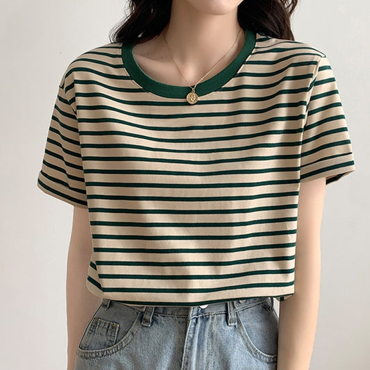 Cotton Striped Loose T Shirt