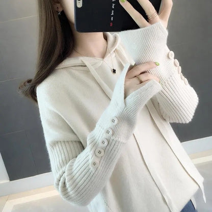 Women Loose Solid Button Pullover