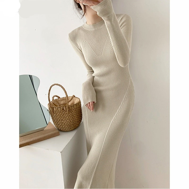 O-neck Slim Sweaters Bodycon Dress