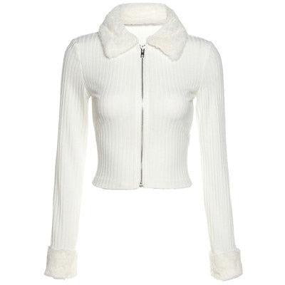 Women Fur Collar Slim Cardigan