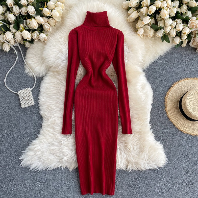 Sexy Turtleneck Knitted Bodycon Dress