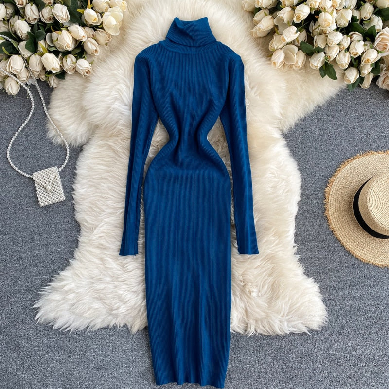 Sexy Turtleneck Knitted Bodycon Dress