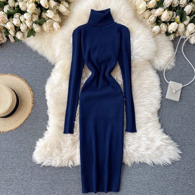Sexy Turtleneck Knitted Bodycon Dress