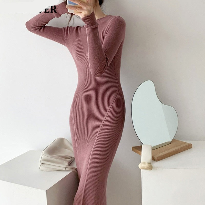 O-neck Slim Sweaters Bodycon Dress