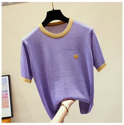 Women Knitted Casual Short Sleeves Top