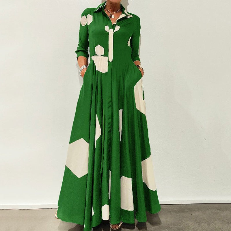 Long Sleeve Geometric Print Maxi Dress