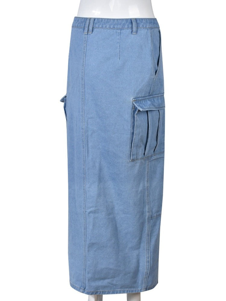 Sexy Pocket Blue Denim Skirt