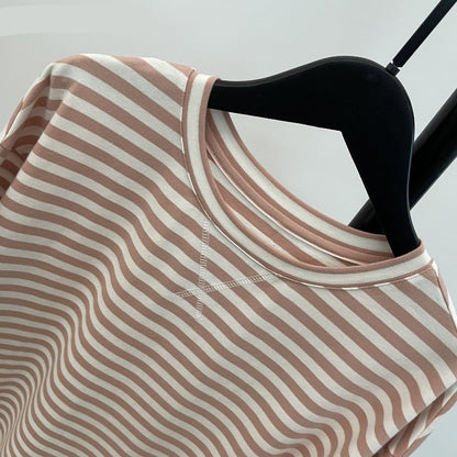 Short Sleeve Striped Women Casual Tops