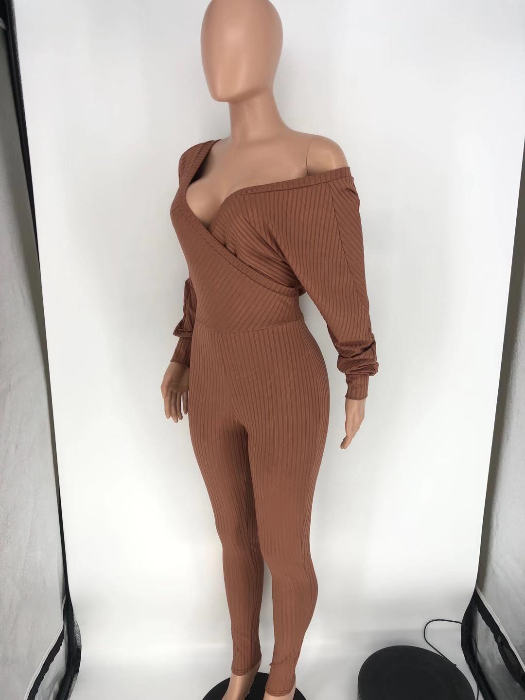 Draped V-neck Knitted Jumpsuit