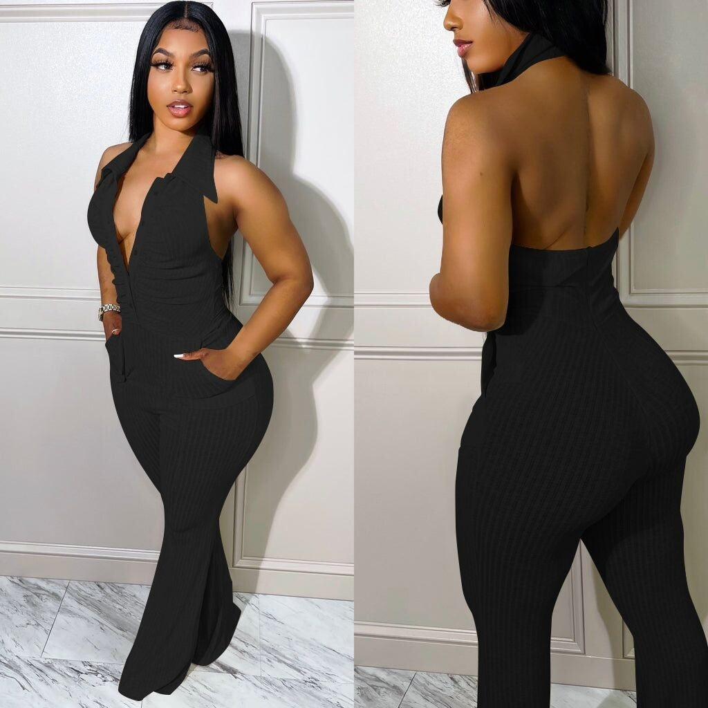 Sexy Backless Knitted Jumpsuit