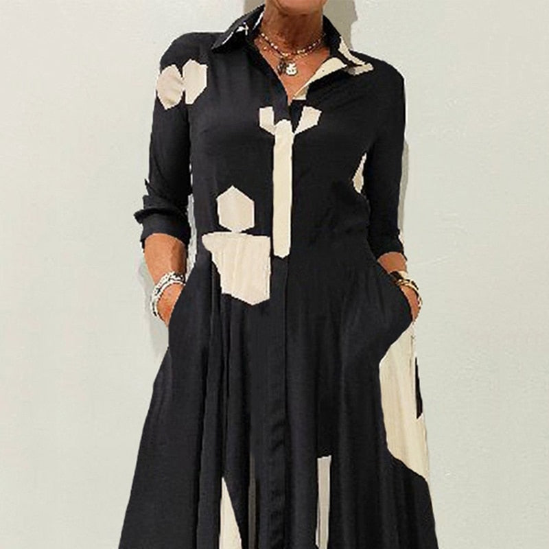 Long Sleeve Geometric Print Maxi Dress