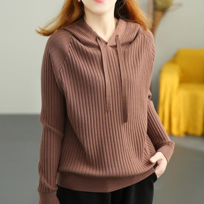 Women Solid Casual Hooded Pullover