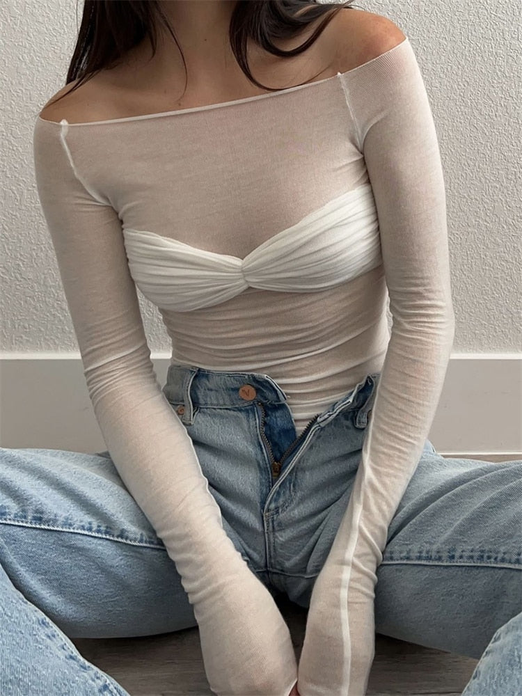 Emily in Paris Outfit Tossy Mesh Off-Shoulder Top