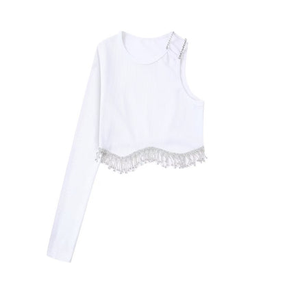 Women Sexy Hem Tassel Knitting T Shirt