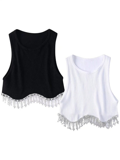 Women Sexy Hem Tassel Knitting T Shirt