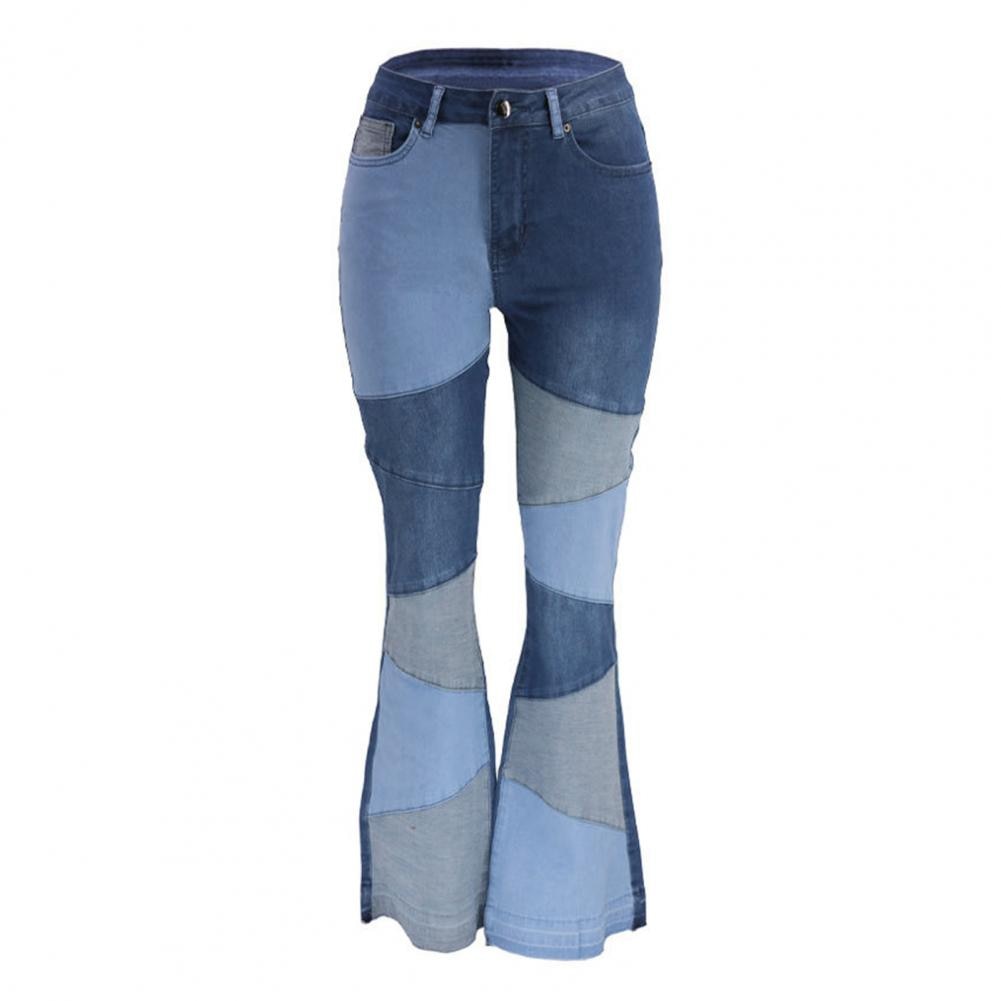 Color Patchwork Wide Leg Denim Pants