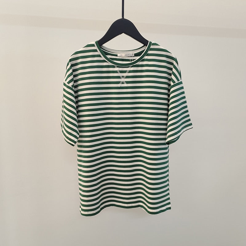 Short Sleeve Striped Women Casual Tops