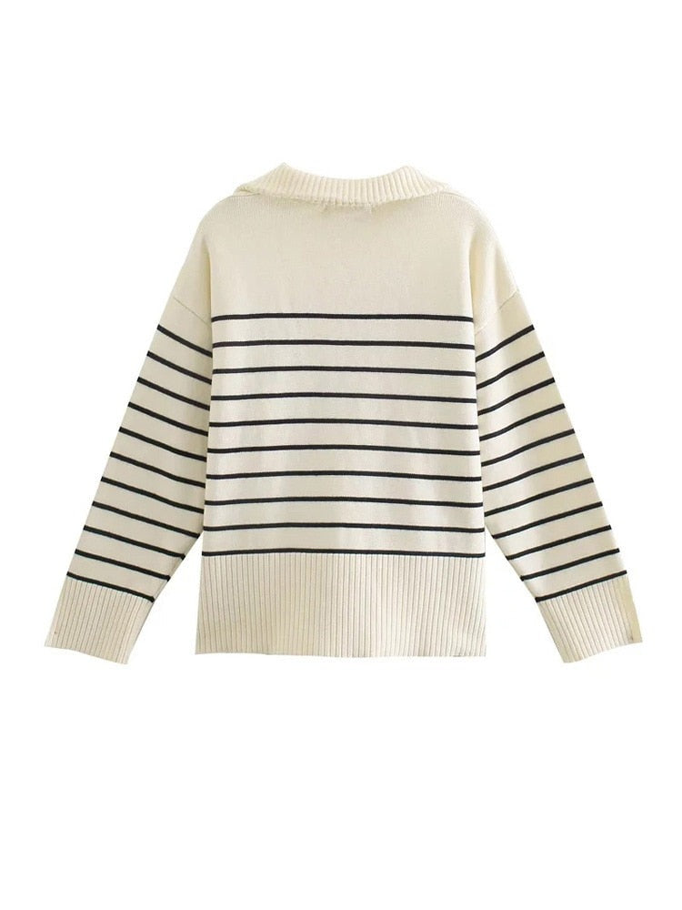 Women Fashion Loose Striped Sweaters