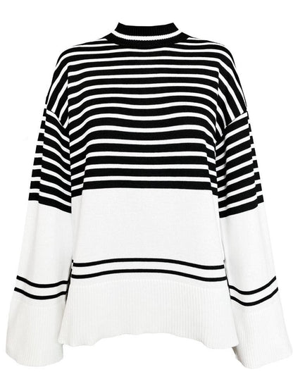 Mock Neck Striped Knitted Sweater