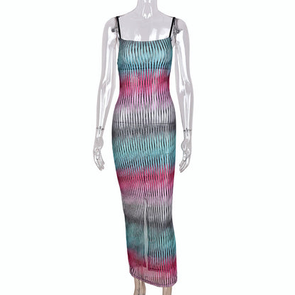 Gradient Stripe Mesh Chic Dress