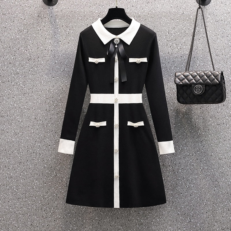 Women Bow Long sleeve Dress