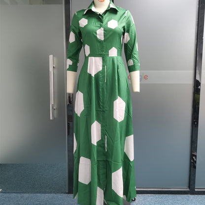 Long Sleeve Geometric Print Maxi Dress