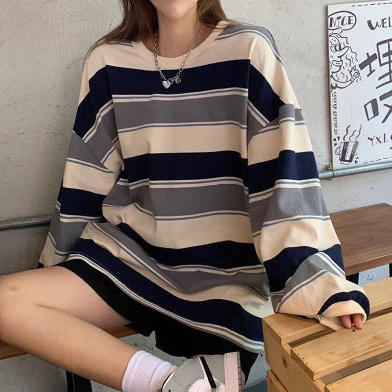 Fashion Striped Oversized Sweatshirt