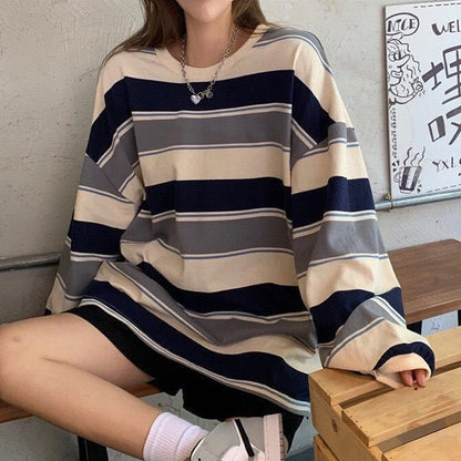 Fashion Striped Oversized Sweatshirt