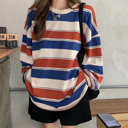 Fashion Striped Oversized Sweatshirt