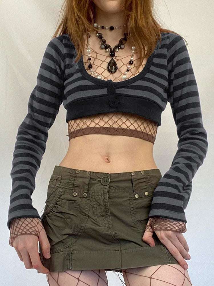 Emily in Paris Outfit Full Sleeve Striped Crop Top