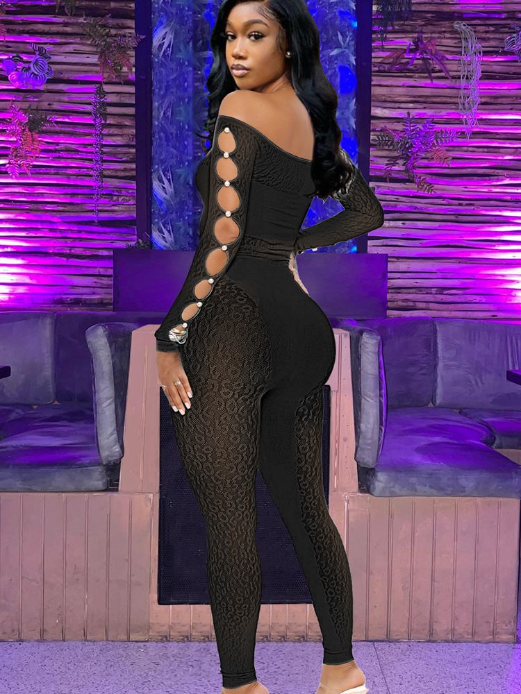 Leopard Mesh Sheer Jumpsuit