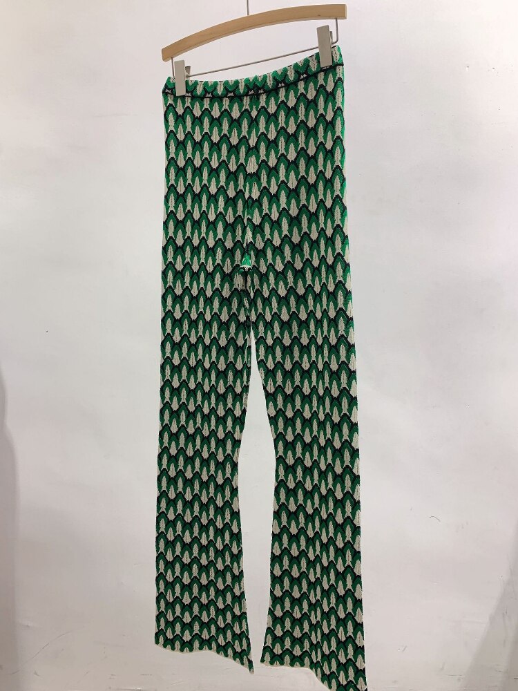 Geometric High Waist Knitted Pants