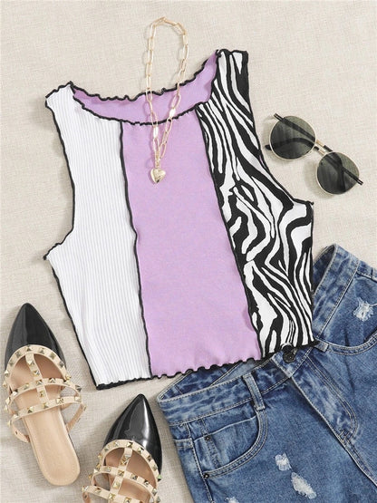 Zebra Stripe Graphic Ruched Crop Vest