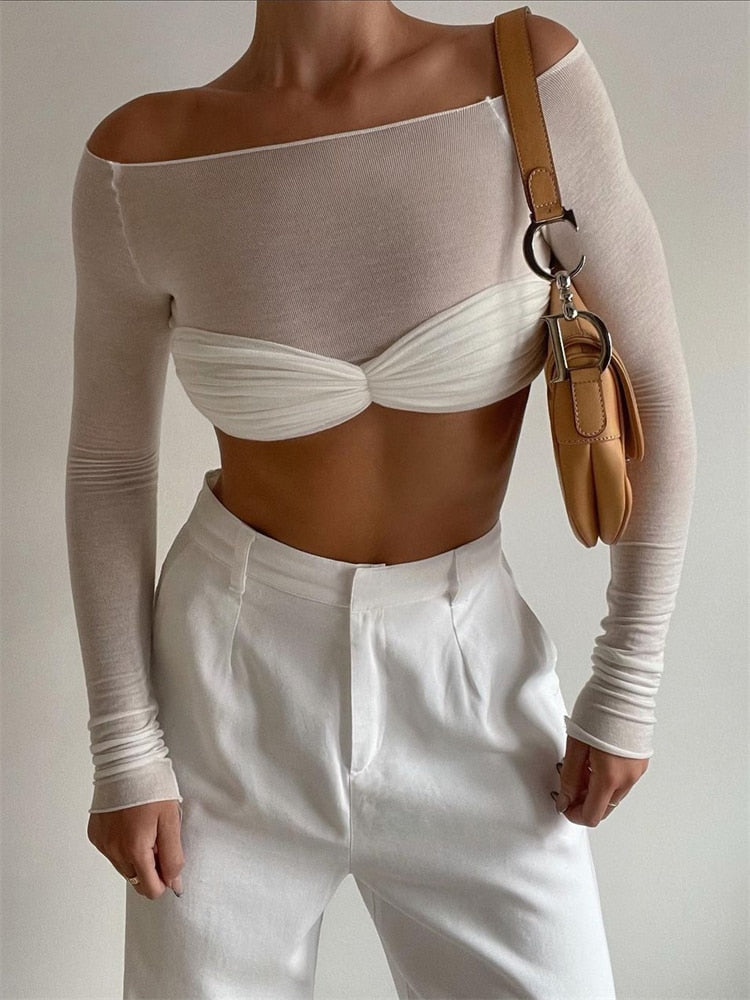 Emily in Paris Outfit Tossy Mesh Off-Shoulder Top