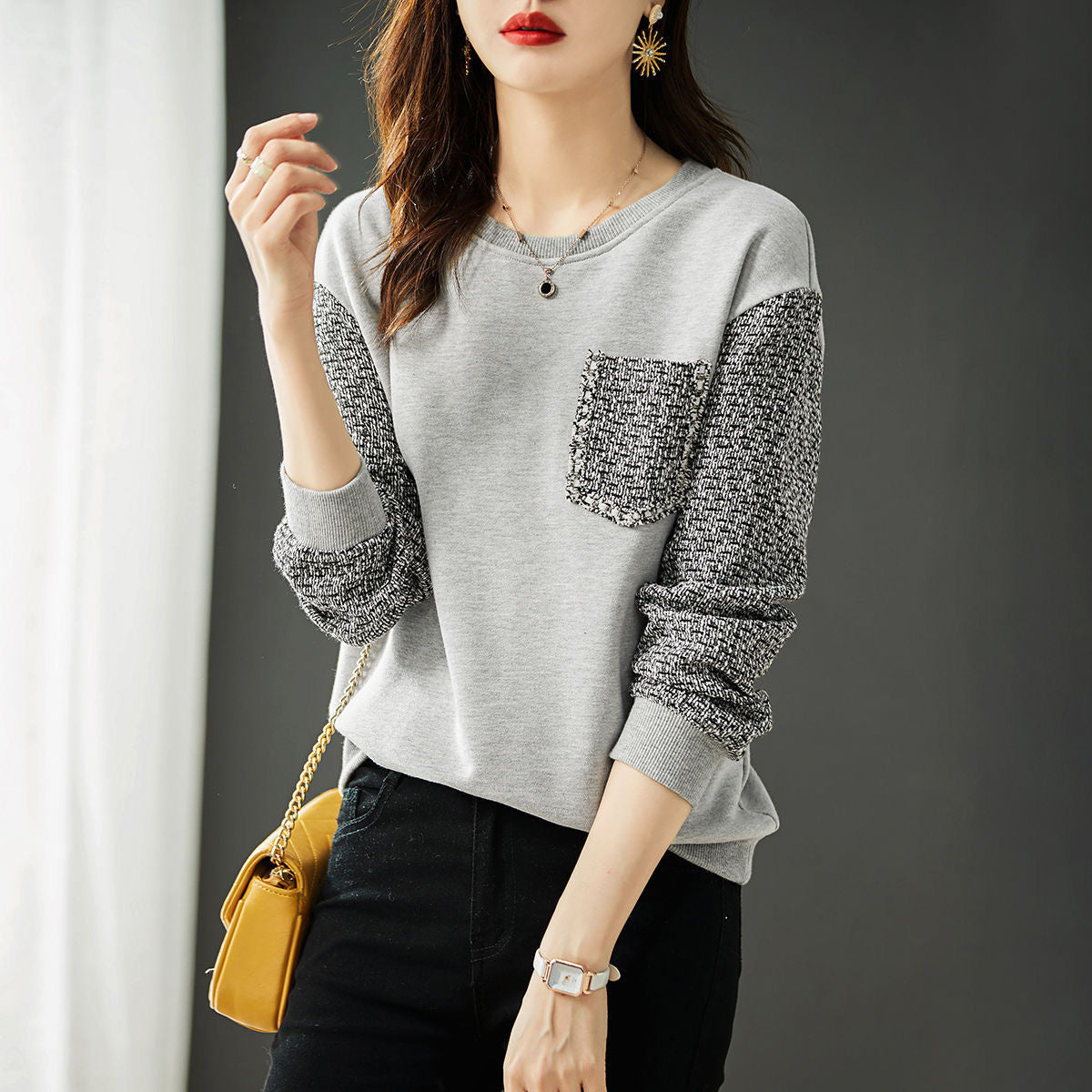 Fashion Patchwork O-neck Sweatshirt