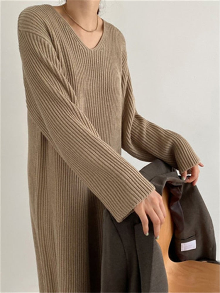 Long Sleeve Knitted Loose Maxi Dresses