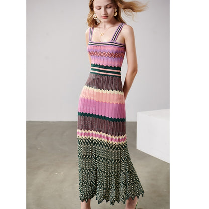 Patchwork Pleated Midi Dress