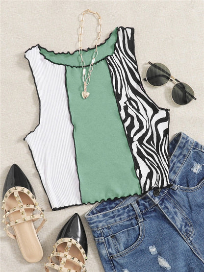 Zebra Stripe Graphic Ruched Crop Vest